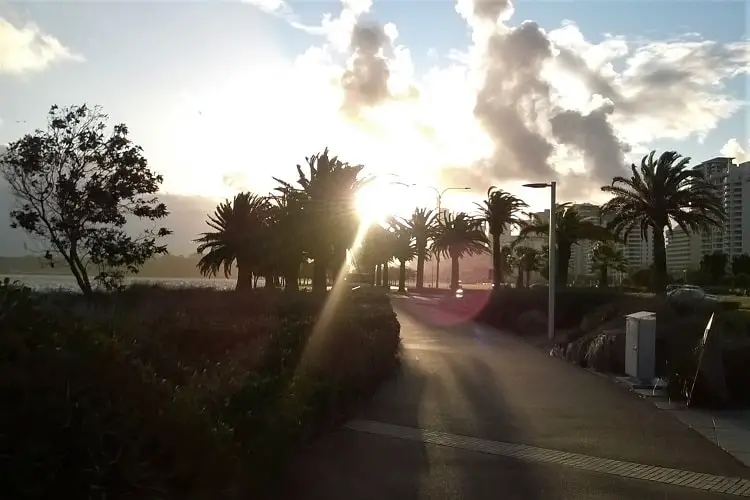 The sun breaking through the clouds after a storm in Perth.