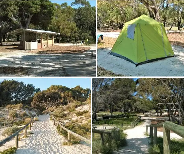 Camping facilities at Rottnest Island: kitchen and unpowered sites.
