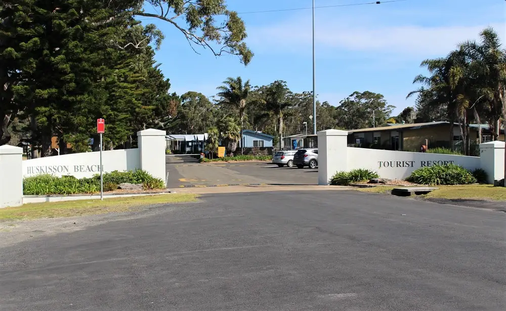 Entrance to Huskisson Beach Holiday Haven caravan park in Jervis Bay. 