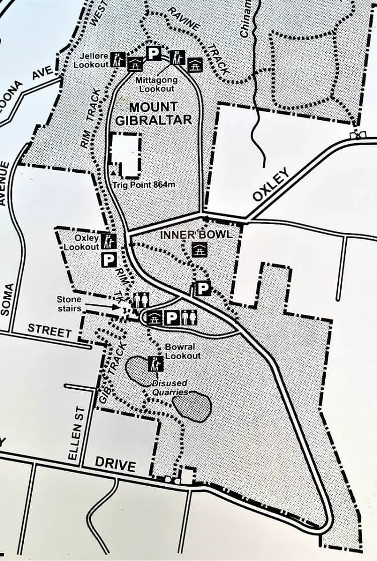 Map of Bowral Lookout up Mount Gibraltar.