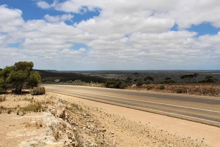 Long empty road on the Nullarbor Plain.