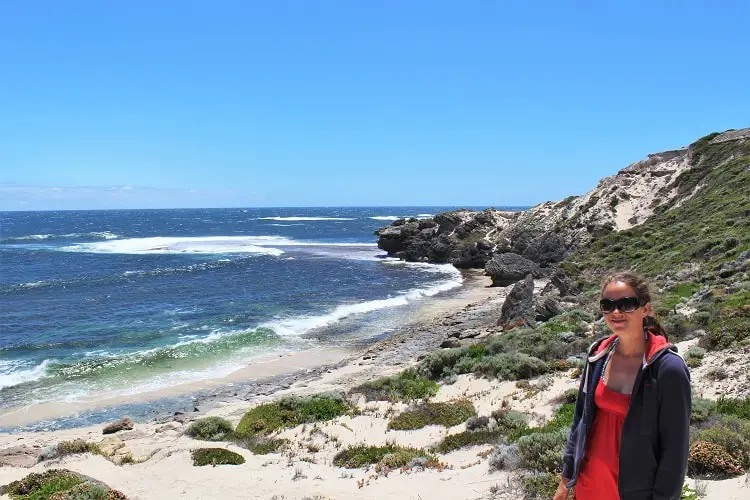 Travel blogger Lisa Bull at a beach in Western Australia.