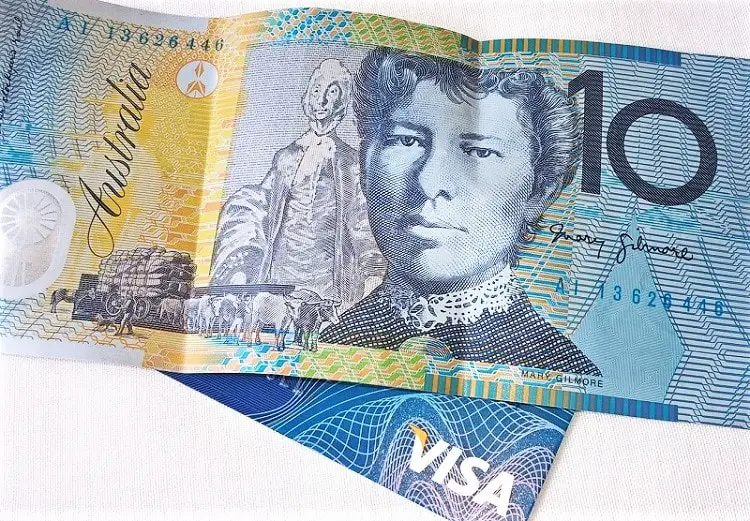 An image of Australian money and a VISA card.