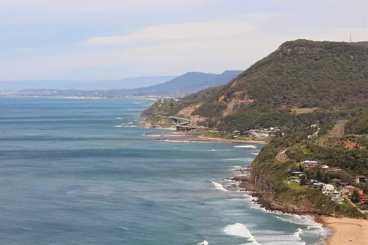 The Sea Cliff Bridge and Wollongong from Bald Hill lookout