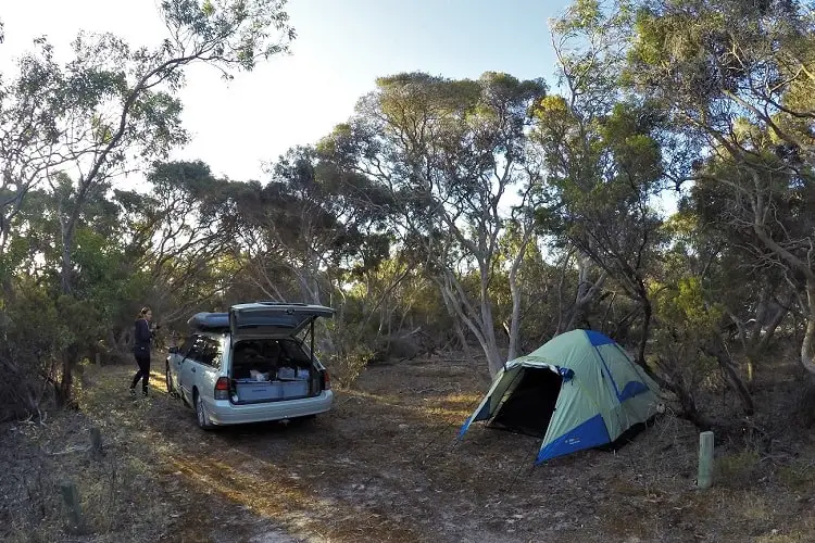 Camping in Coorong National Park, South Australia, an extensive wetland near Adelaide home to the 130km Coorong lagoon, salt lakes and sand dunes.