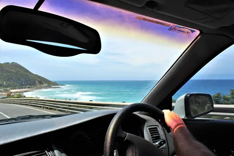 Looking out of a car on the Great Ocean Road drive in Australia. 