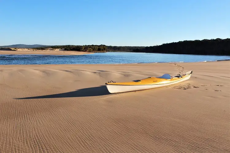 A kayak stranded on North Durras Beach in Murramarang National Park, New South Wales.