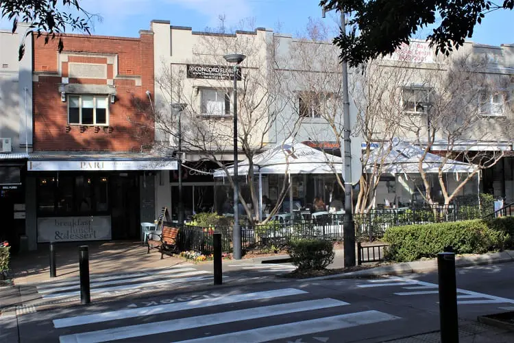 Restaurants and cafes on Majors Bay Road, Concord - one of the best Sydney suburbs for families.