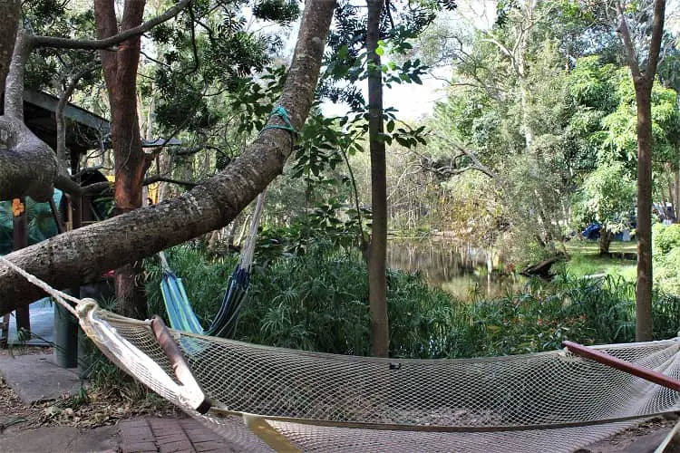 A hammock by the lake at Byron Bay's famous Arts Factory Lodge, where The Inbetweeners 2 movie was filmed.