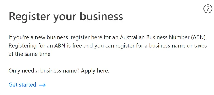 Screenshot from the Australian Business registration Service: how to register a business in Australia.