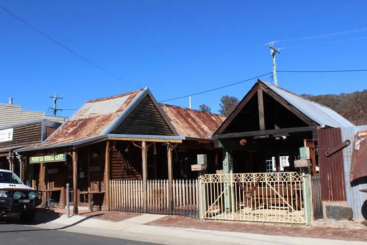 Rustic old buildings with tin roofs in quirky Sofala - an old gold-mining town in New South Wales Australia.