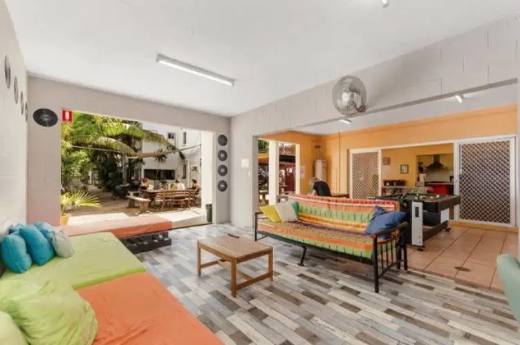 Casual lounge area in a backpacker hostel in Townsville.