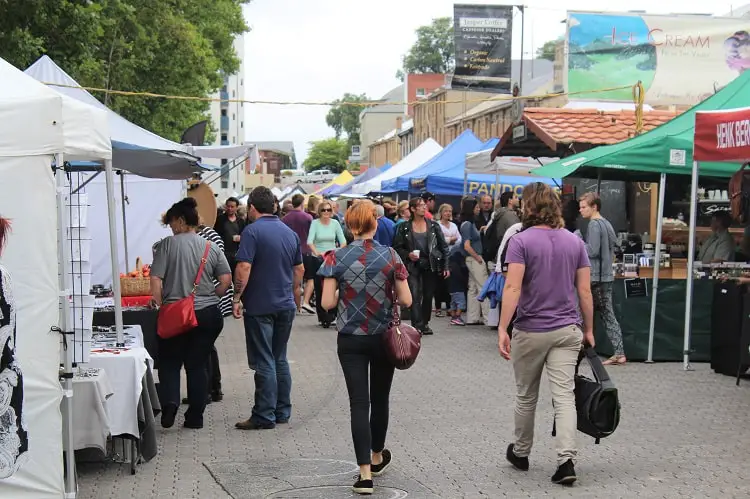 Shoppers perusing Salamanca Market in Hobart, Tasmania.