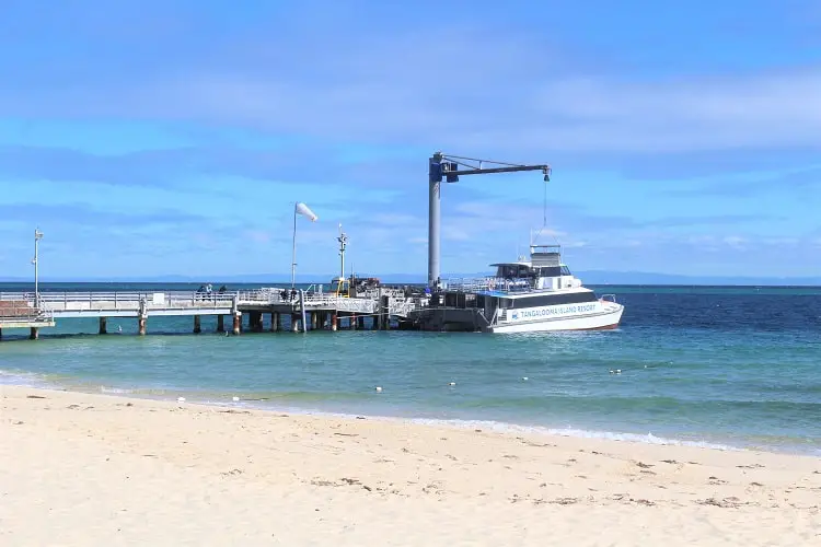The Tangalooma Island Resort ferry moored at Moreton Island.