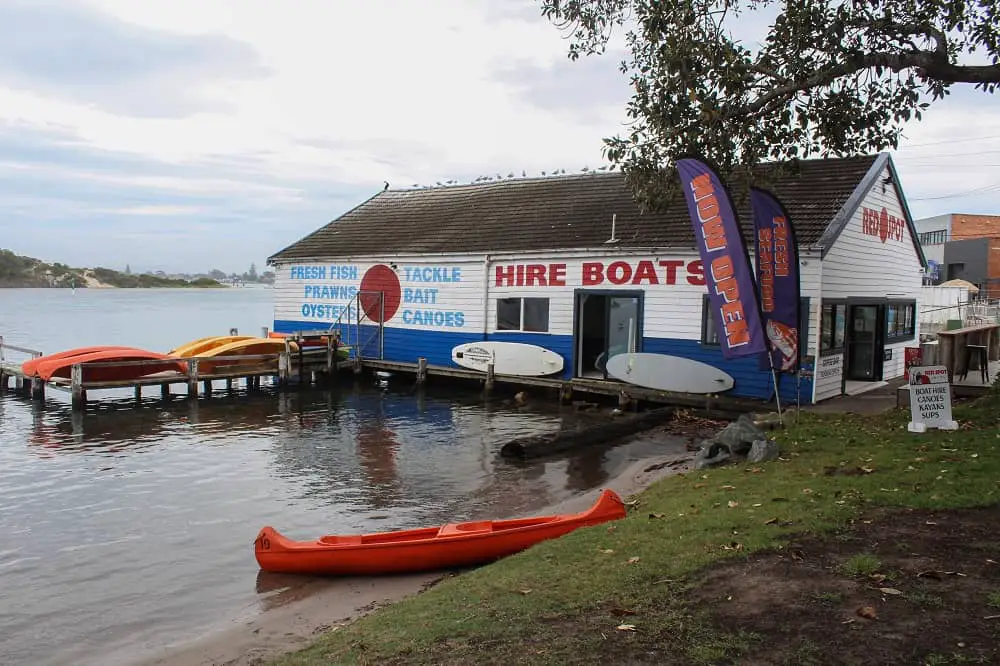 Boat hire shed on Wallis Lake in Forster, Barrington Coast.
