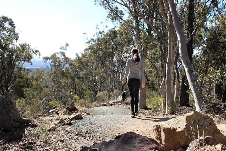 Lisa Bull, editor of Dreaming of Down Under blog, hiking in Canberra, Australia.