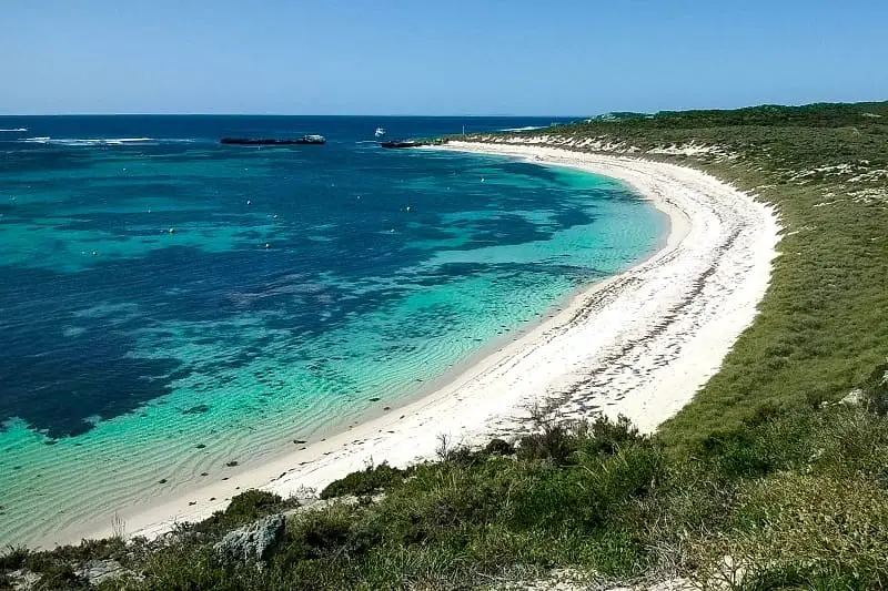 A strikingly white beach on Rottnest Island, Perth.
