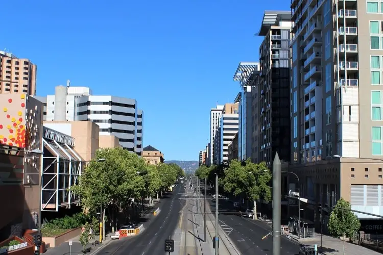 Adelaide CBD with the Adelaide Hills in the backdrop.
