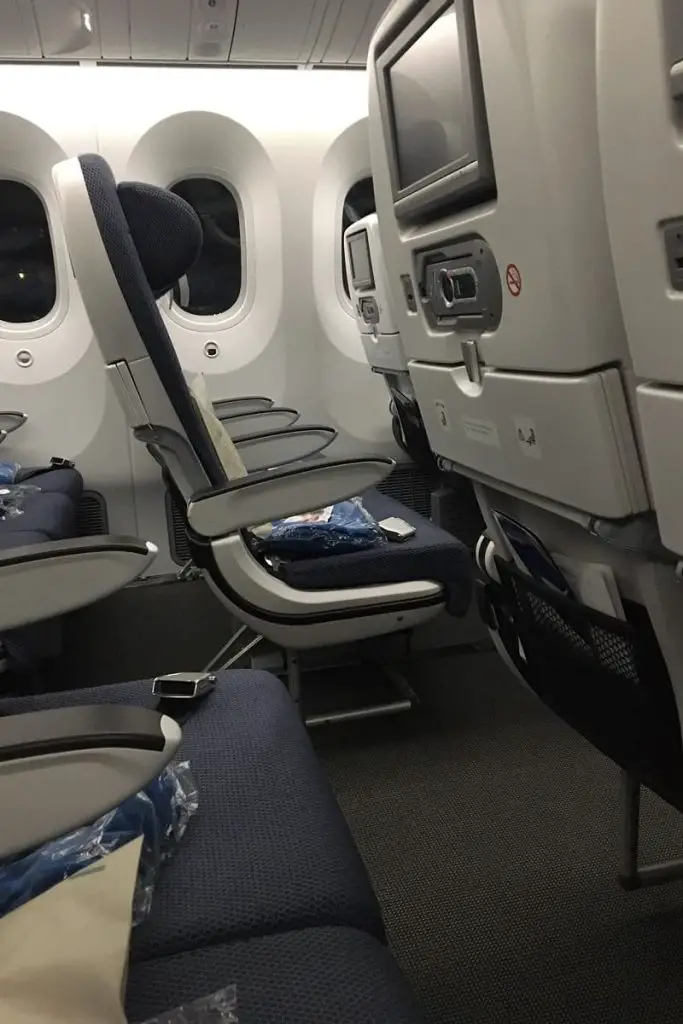 An empty row of seats on a British Airways flight during the pandemic.