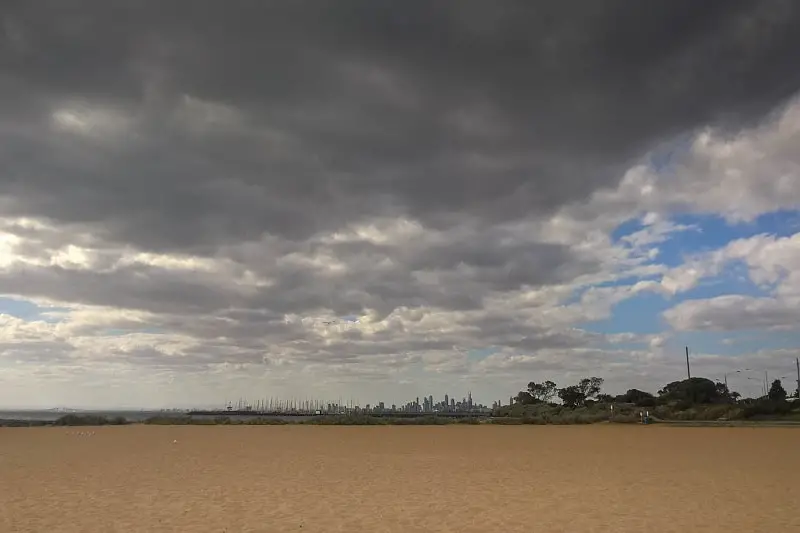 A cloudy day at Brighton Beach, Melbourne.