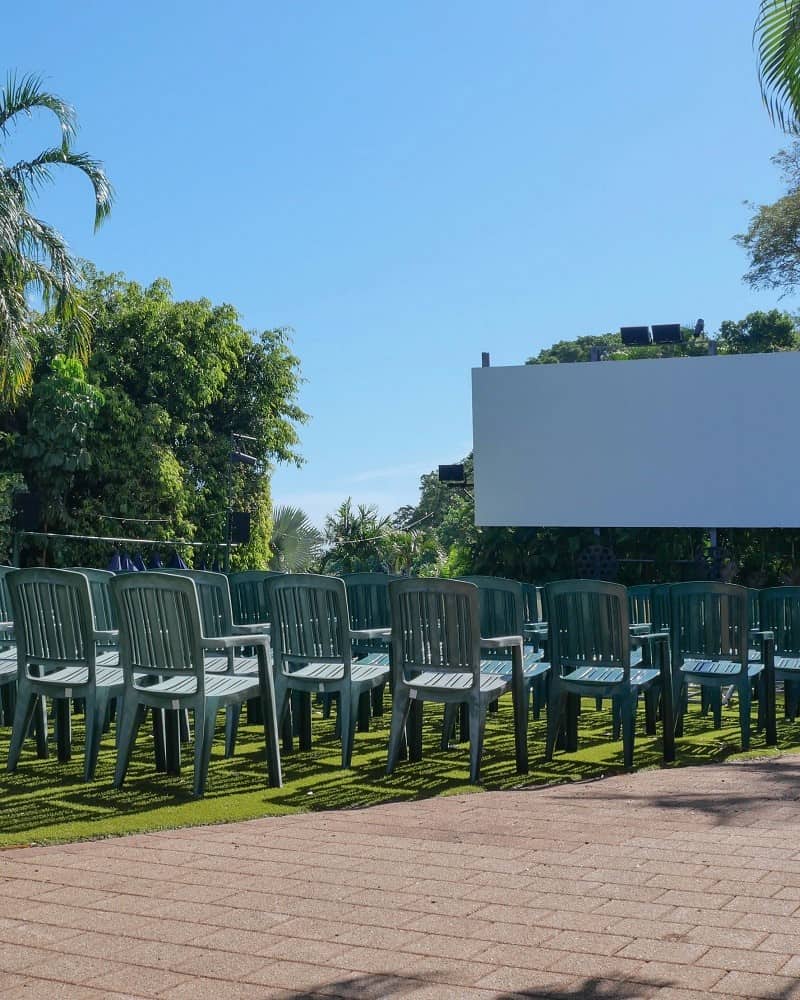 Chairs and screen at Deckchair Cinema in Darwin.
