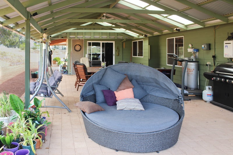 Enormous patio area outside a large rural home on a house and pet sit in Western Australia.