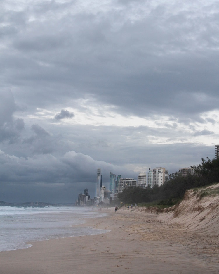 Dark clouds at Main Beach, Gold Coast, Australia.