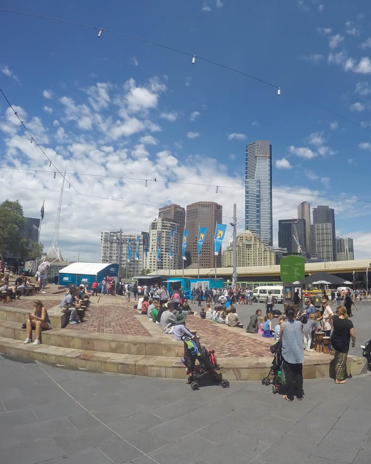 Shoppers in Melbourne city on a sunny day.